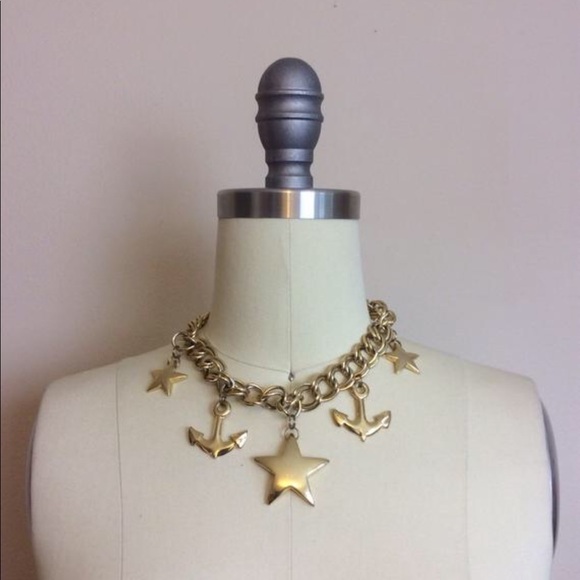 Vintage Jewelry - Vintage Nautical Gold Star Anchor Chain Necklace